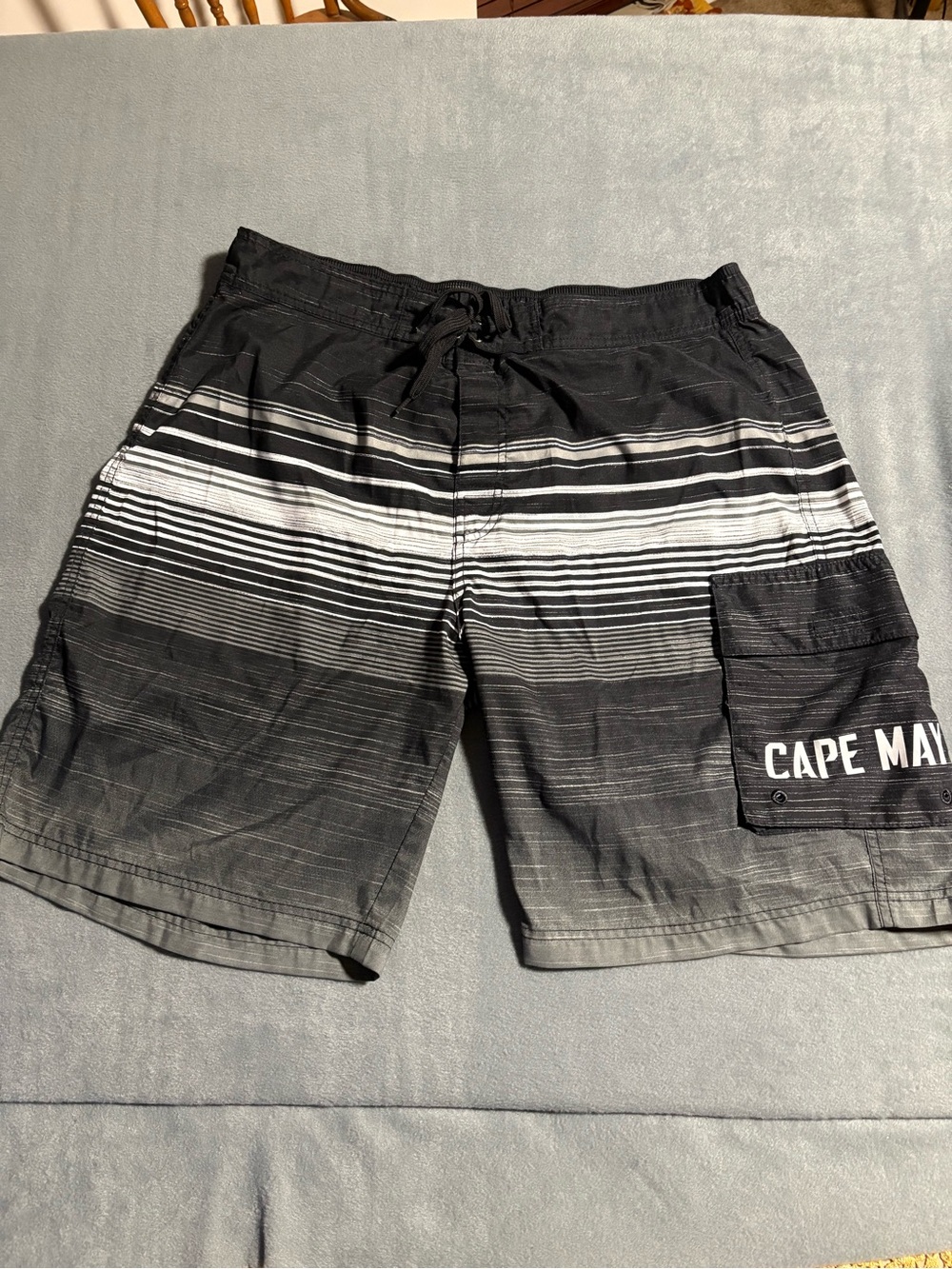 Cape May Black & Gray Striped Men’s Swim Trunks